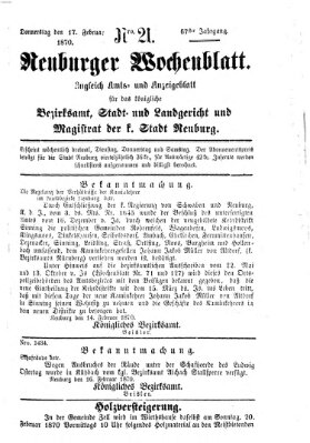 Neuburger Wochenblatt Donnerstag 17. Februar 1870