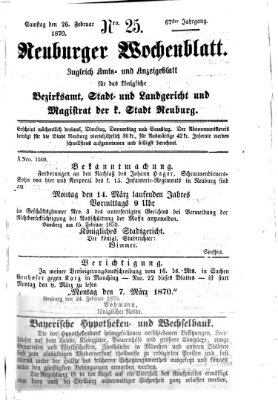Neuburger Wochenblatt Samstag 26. Februar 1870
