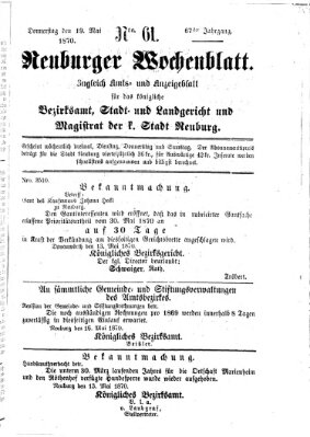 Neuburger Wochenblatt Donnerstag 19. Mai 1870