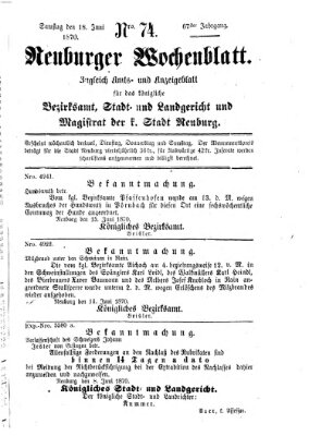 Neuburger Wochenblatt Samstag 18. Juni 1870