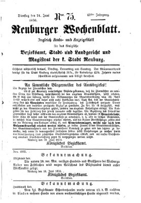 Neuburger Wochenblatt Dienstag 21. Juni 1870