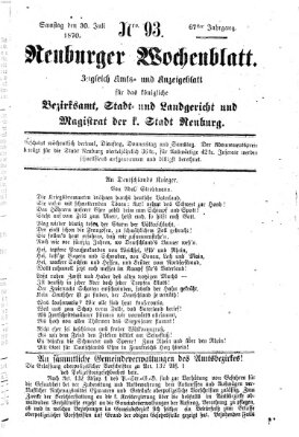 Neuburger Wochenblatt Samstag 30. Juli 1870