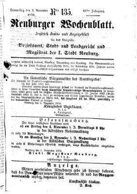 Neuburger Wochenblatt Donnerstag 3. November 1870