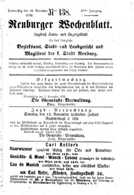 Neuburger Wochenblatt Donnerstag 10. November 1870