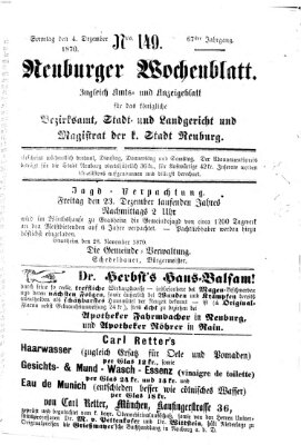 Neuburger Wochenblatt Sonntag 4. Dezember 1870