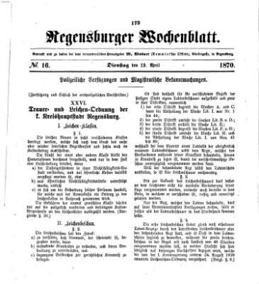 Regensburger Wochenblatt Dienstag 19. April 1870