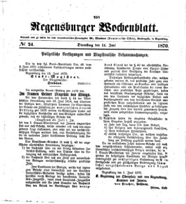 Regensburger Wochenblatt Dienstag 14. Juni 1870