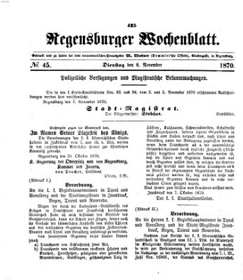Regensburger Wochenblatt Dienstag 8. November 1870