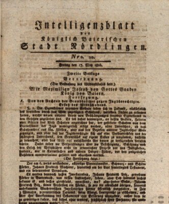 Intelligenzblatt der Königlich Bayerischen Stadt Nördlingen Freitag 17. Mai 1816