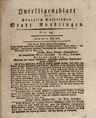 Intelligenzblatt der Königlich Bayerischen Stadt Nördlingen Freitag 19. Juli 1816