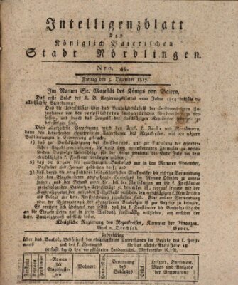 Intelligenzblatt der Königlich Bayerischen Stadt Nördlingen Freitag 5. Dezember 1817