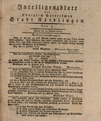 Intelligenzblatt der Königlich Bayerischen Stadt Nördlingen Freitag 26. Februar 1819