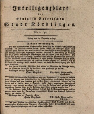 Intelligenzblatt der Königlich Bayerischen Stadt Nördlingen Freitag 24. Dezember 1819