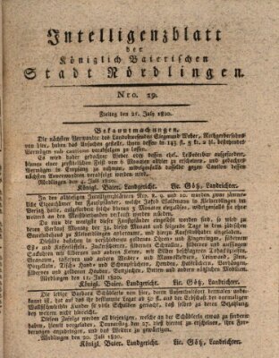 Intelligenzblatt der Königlich Bayerischen Stadt Nördlingen Freitag 21. Juli 1820