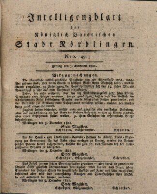 Intelligenzblatt der Königlich Bayerischen Stadt Nördlingen Freitag 7. Dezember 1821