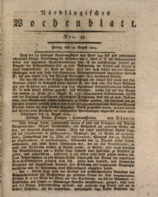 Nördlingisches Intelligenz- und Wochenblatt (Intelligenzblatt der Königlich Bayerischen Stadt Nördlingen) Freitag 19. August 1814