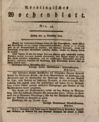 Nördlingisches Intelligenz- und Wochenblatt (Intelligenzblatt der Königlich Bayerischen Stadt Nördlingen) Freitag 4. November 1814