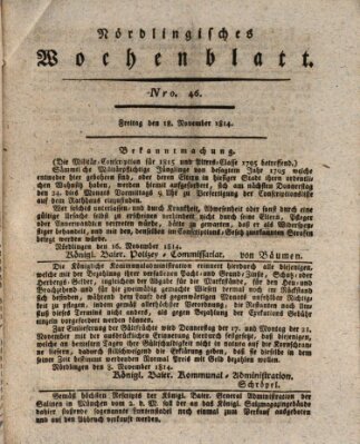 Nördlingisches Intelligenz- und Wochenblatt (Intelligenzblatt der Königlich Bayerischen Stadt Nördlingen) Freitag 18. November 1814