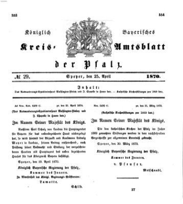 Königlich-bayerisches Kreis-Amtsblatt der Pfalz (Königlich bayerisches Amts- und Intelligenzblatt für die Pfalz) Montag 25. April 1870