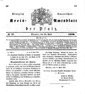 Königlich-bayerisches Kreis-Amtsblatt der Pfalz (Königlich bayerisches Amts- und Intelligenzblatt für die Pfalz) Donnerstag 21. April 1870