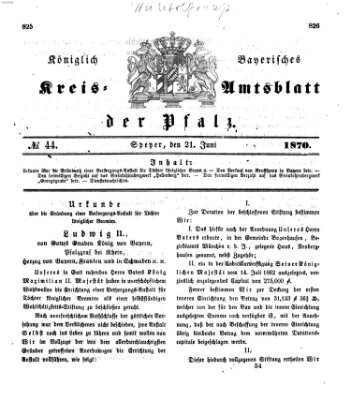Königlich-bayerisches Kreis-Amtsblatt der Pfalz (Königlich bayerisches Amts- und Intelligenzblatt für die Pfalz) Dienstag 21. Juni 1870