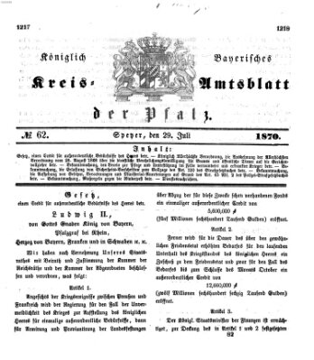 Königlich-bayerisches Kreis-Amtsblatt der Pfalz (Königlich bayerisches Amts- und Intelligenzblatt für die Pfalz) Freitag 29. Juli 1870