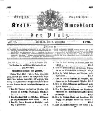Königlich-bayerisches Kreis-Amtsblatt der Pfalz (Königlich bayerisches Amts- und Intelligenzblatt für die Pfalz) Donnerstag 8. September 1870