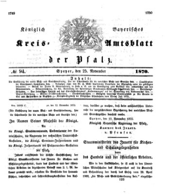 Königlich-bayerisches Kreis-Amtsblatt der Pfalz (Königlich bayerisches Amts- und Intelligenzblatt für die Pfalz) Freitag 25. November 1870