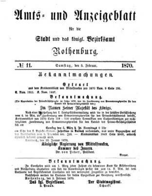 Amts- und Anzeigenblatt für die Stadt und das Königl. Bezirksamt Rothenburg Samstag 5. Februar 1870