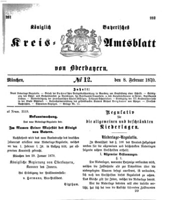 Königlich-bayerisches Kreis-Amtsblatt von Oberbayern (Münchner Intelligenzblatt) Dienstag 8. Februar 1870