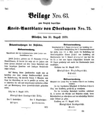 Königlich-bayerisches Kreis-Amtsblatt von Oberbayern (Münchner Intelligenzblatt) Dienstag 30. August 1870