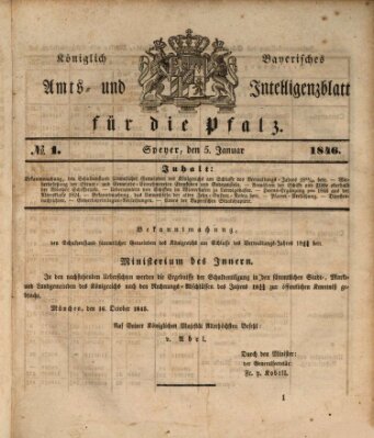Königlich bayerisches Amts- und Intelligenzblatt für die Pfalz Montag 5. Januar 1846