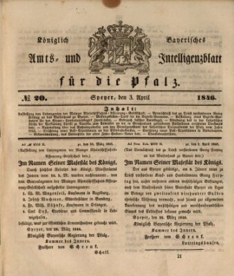 Königlich bayerisches Amts- und Intelligenzblatt für die Pfalz Freitag 3. April 1846
