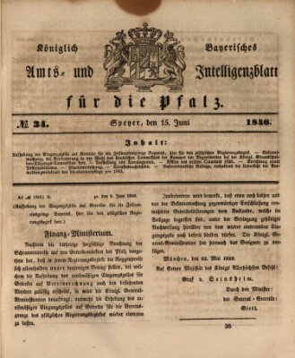 Königlich bayerisches Amts- und Intelligenzblatt für die Pfalz Montag 15. Juni 1846