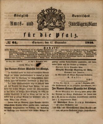 Königlich bayerisches Amts- und Intelligenzblatt für die Pfalz Samstag 12. September 1846