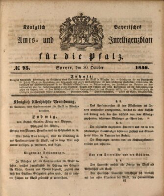 Königlich bayerisches Amts- und Intelligenzblatt für die Pfalz Freitag 30. Oktober 1846
