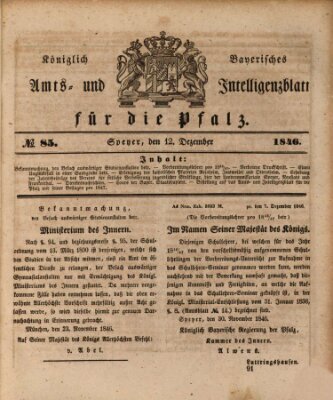 Königlich bayerisches Amts- und Intelligenzblatt für die Pfalz Samstag 12. Dezember 1846