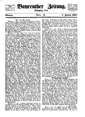 Bayreuther Zeitung Montag 7. Januar 1861