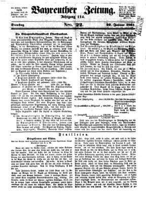 Bayreuther Zeitung Dienstag 22. Januar 1861