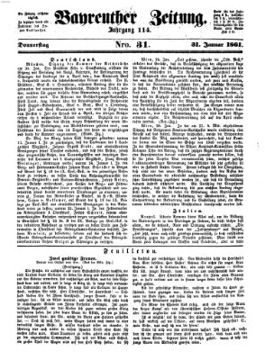 Bayreuther Zeitung Donnerstag 31. Januar 1861