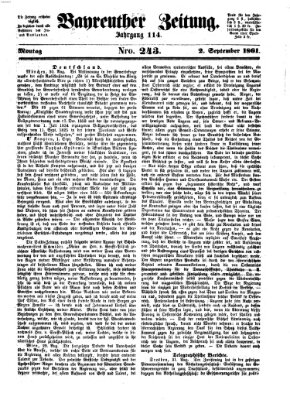 Bayreuther Zeitung Montag 2. September 1861
