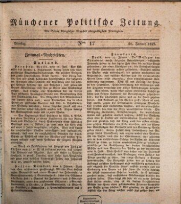 Münchener politische Zeitung (Süddeutsche Presse) Dienstag 20. Januar 1829