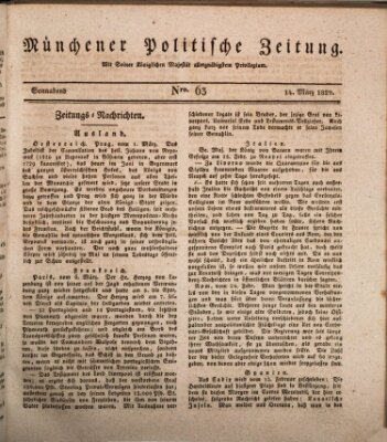 Münchener politische Zeitung (Süddeutsche Presse) Samstag 14. März 1829
