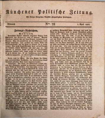 Münchener politische Zeitung (Süddeutsche Presse) Mittwoch 1. April 1829