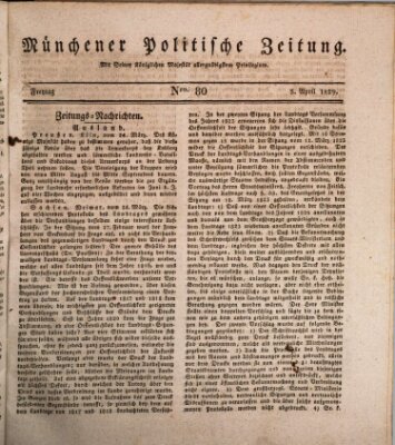 Münchener politische Zeitung (Süddeutsche Presse) Freitag 3. April 1829