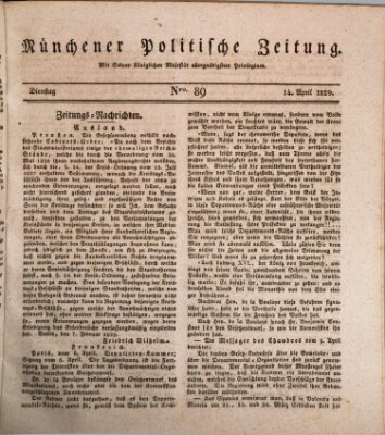 Münchener politische Zeitung (Süddeutsche Presse) Dienstag 14. April 1829