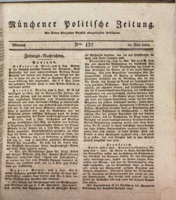 Münchener politische Zeitung (Süddeutsche Presse) Mittwoch 10. Juni 1829