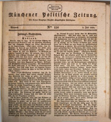 Münchener politische Zeitung (Süddeutsche Presse) Mittwoch 1. Juli 1829