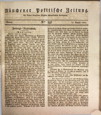 Münchener politische Zeitung (Süddeutsche Presse) Montag 17. August 1829