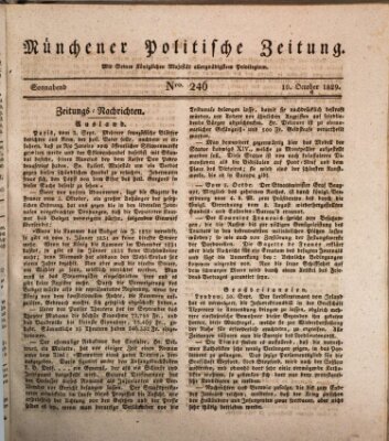 Münchener politische Zeitung (Süddeutsche Presse) Samstag 10. Oktober 1829